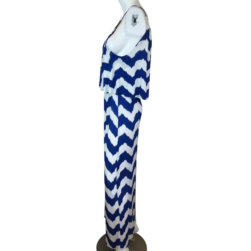 T-Bags Los Angeles Blue and White Chevron Print Jersey Maxi Dress sz XS - Picture 7 of 16